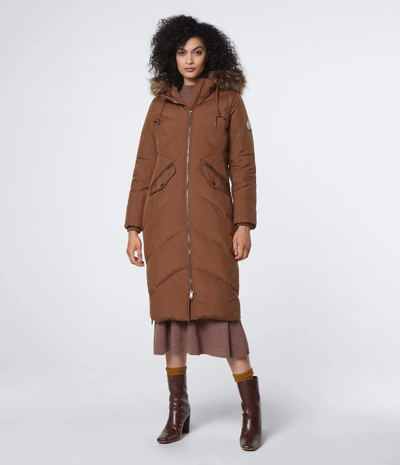 Women's Chevron Quilted Hooded Long Coat