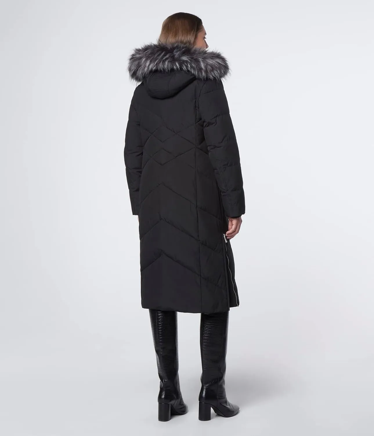 Women's Chevron Quilted Hooded Long Coat