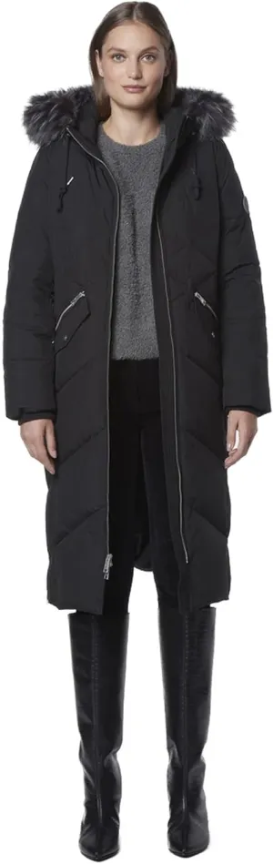 Women's Chevron Quilted Hooded Long Coat