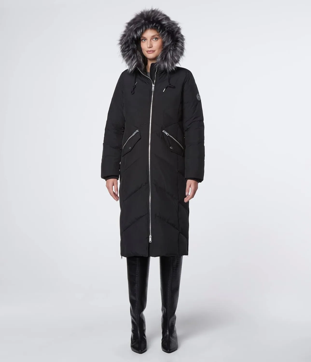 Women's Chevron Quilted Hooded Long Coat
