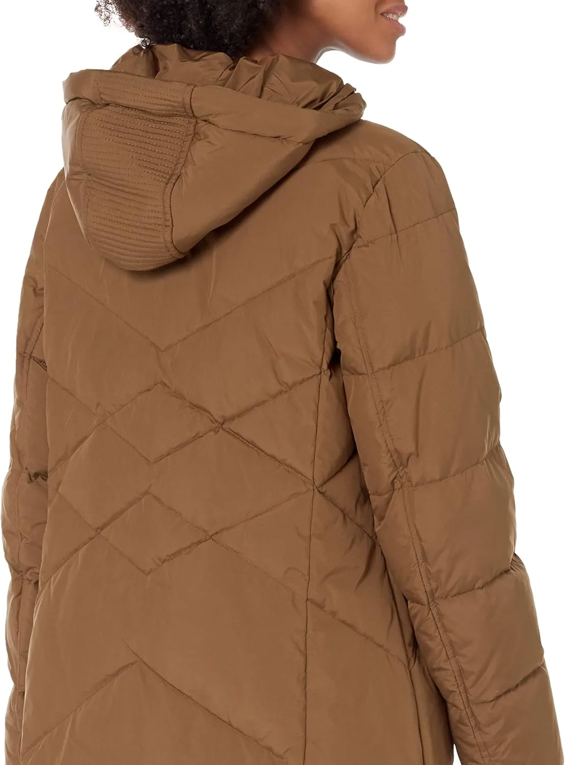 Women's Chevron Quilted Hooded Long Coat
