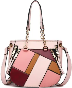 Women's Handbags and Purses Ladies Stitching Color Tote Shoulder Bags Satchel Leather Top Handle Bags