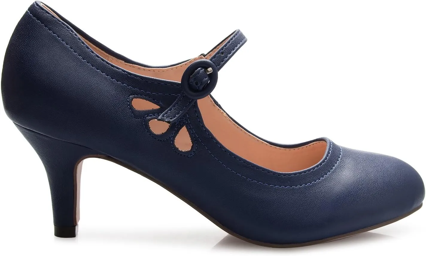 Women's Kitten Low Heels Round Toe Mary Jane Pumps - Adorable Vintage Retro Shoes- Unique Side Cut Out Design