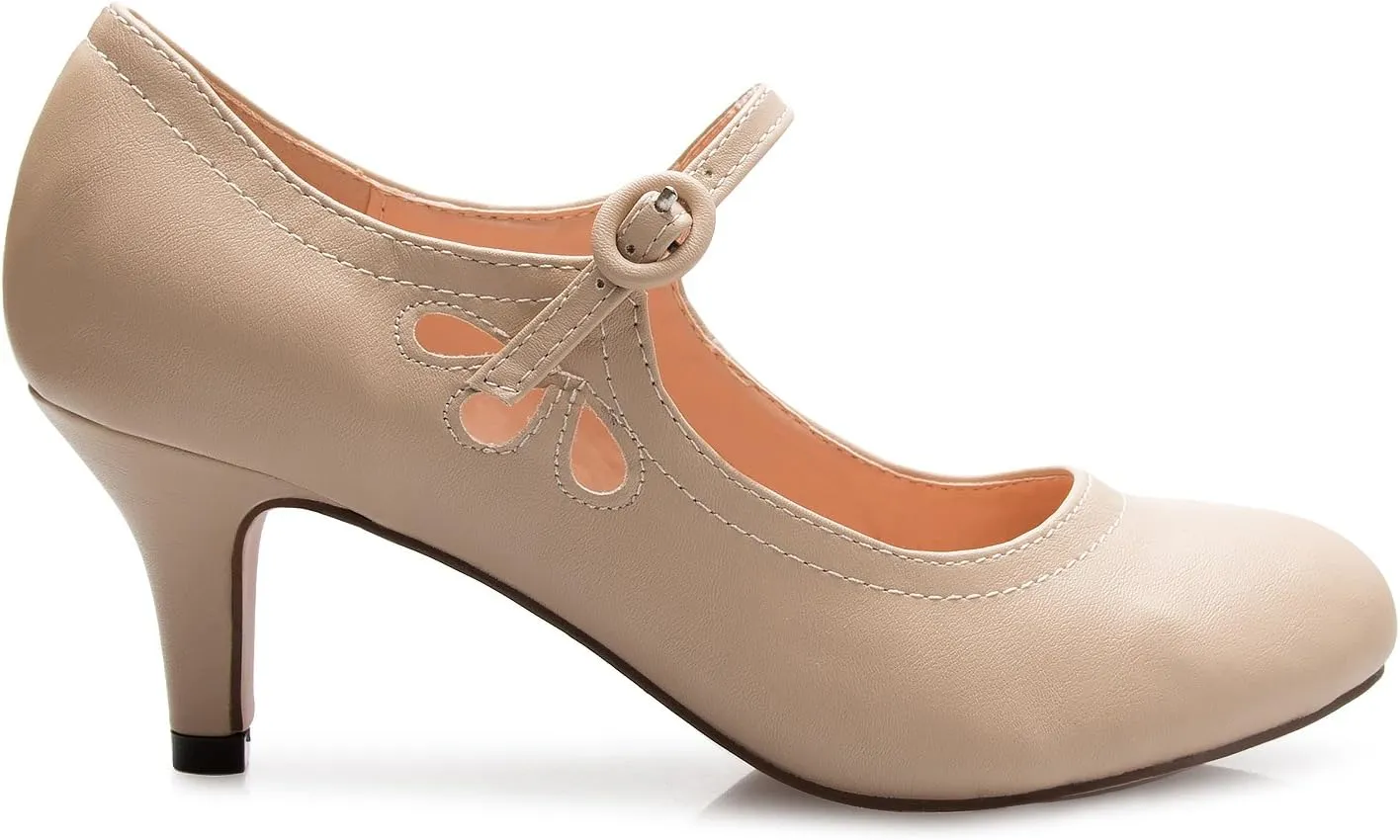 Women's Kitten Low Heels Round Toe Mary Jane Pumps - Adorable Vintage Retro Shoes- Unique Side Cut Out Design
