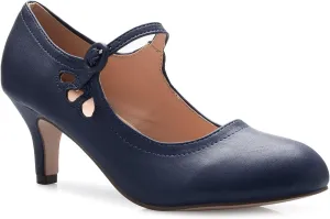 Women's Kitten Low Heels Round Toe Mary Jane Pumps - Adorable Vintage Retro Shoes- Unique Side Cut Out Design