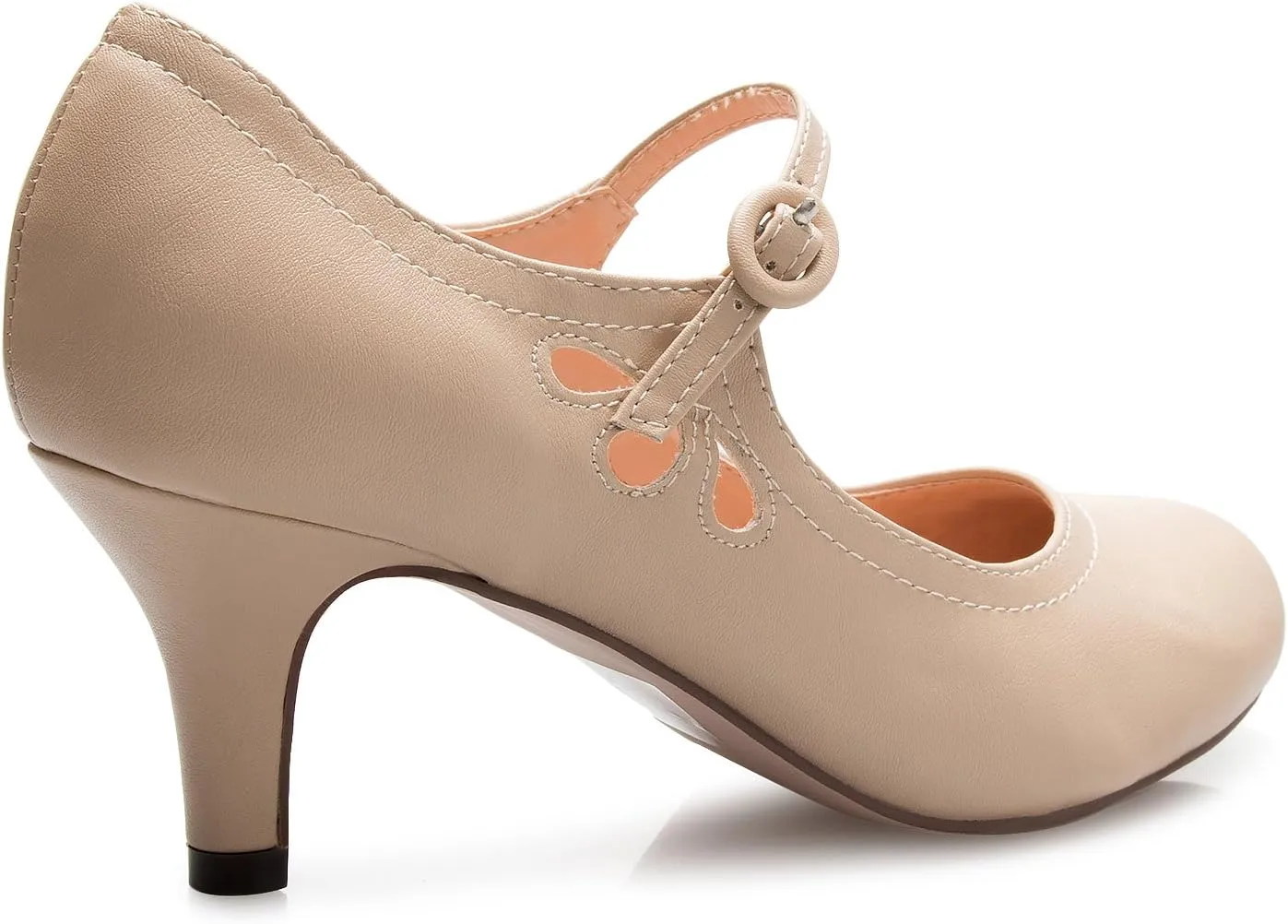 Women's Kitten Low Heels Round Toe Mary Jane Pumps - Adorable Vintage Retro Shoes- Unique Side Cut Out Design
