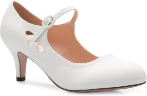 Women's Kitten Low Heels Round Toe Mary Jane Pumps - Adorable Vintage Retro Shoes- Unique Side Cut Out Design