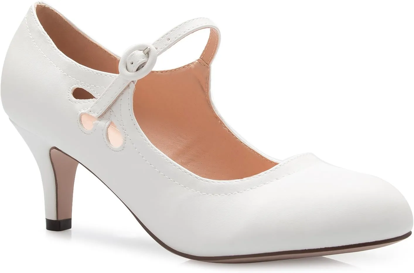 Women's Kitten Low Heels Round Toe Mary Jane Pumps - Adorable Vintage Retro Shoes- Unique Side Cut Out Design