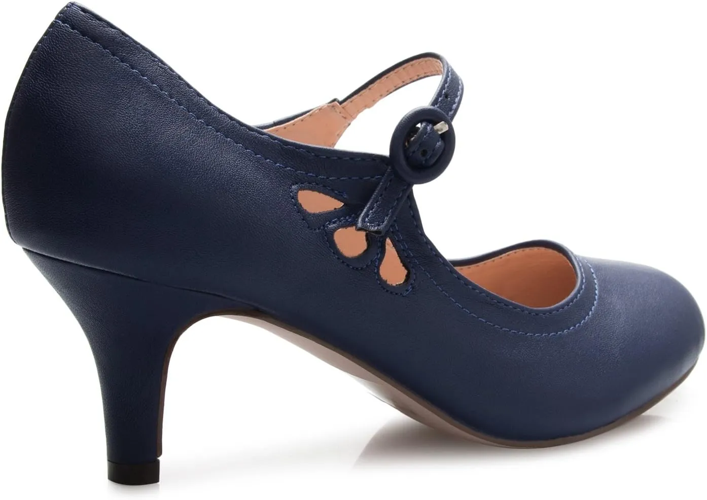 Women's Kitten Low Heels Round Toe Mary Jane Pumps - Adorable Vintage Retro Shoes- Unique Side Cut Out Design
