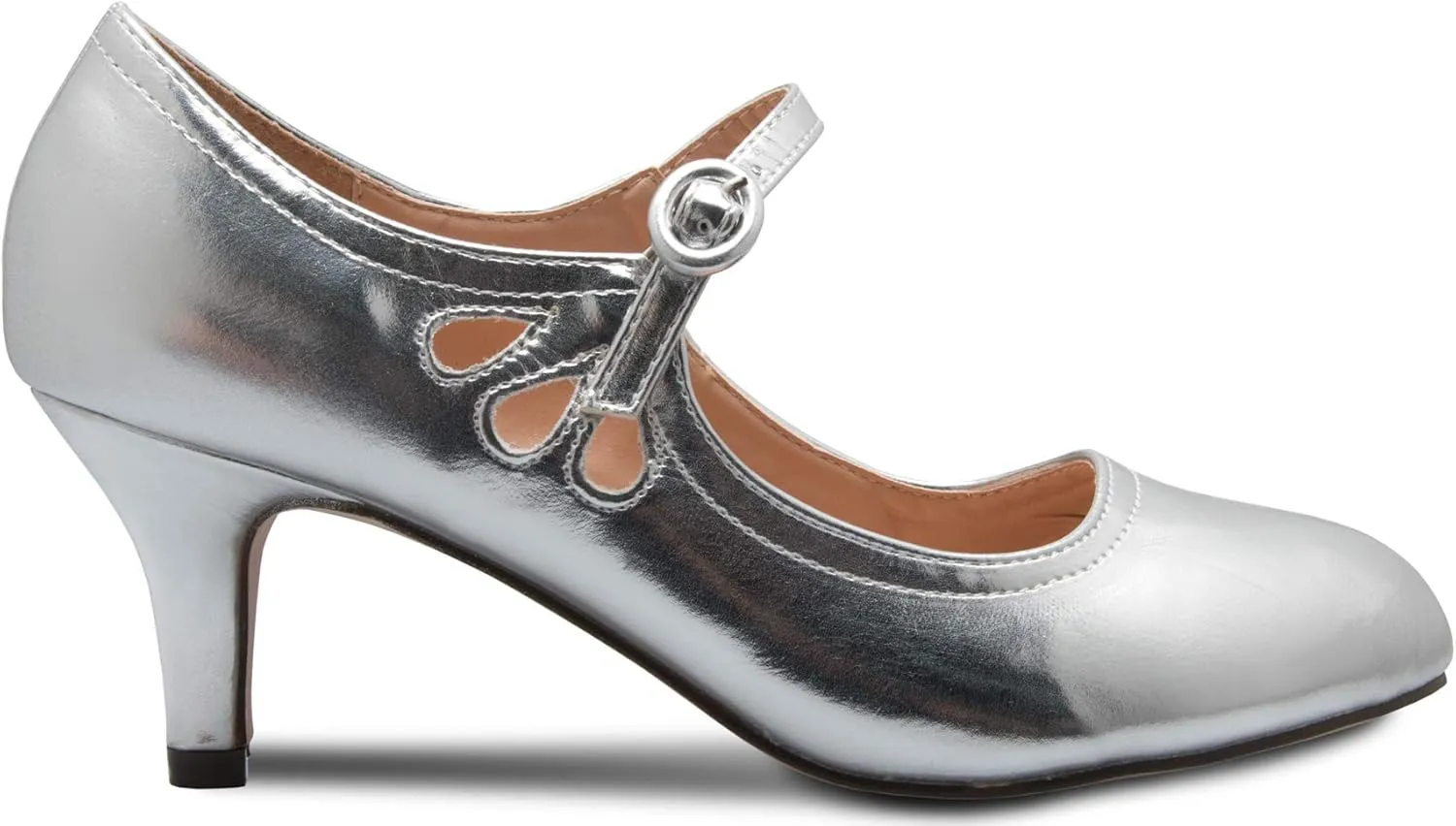 Women's Kitten Low Heels Round Toe Mary Jane Pumps - Adorable Vintage Retro Shoes- Unique Side Cut Out Design