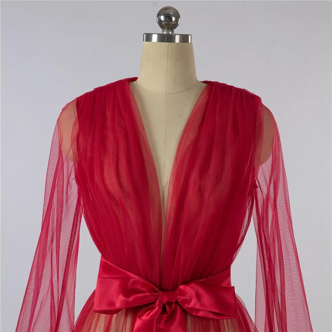 Women's Long Bridal Robes Tulle Lingerie Maternity Bathrobe Photoshoot Illusion Wedding Scarf Party Nightgown