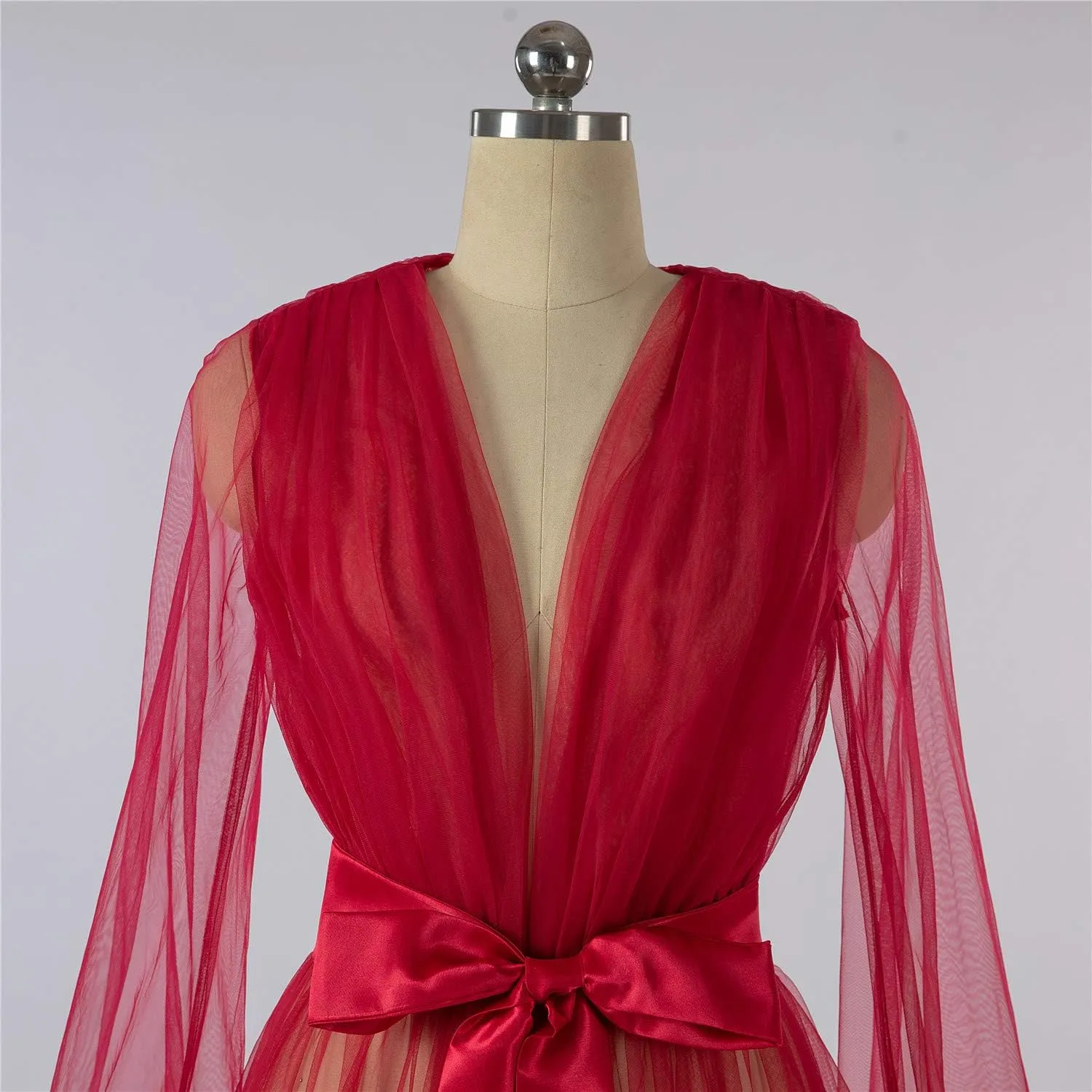 Women's Long Bridal Robes Tulle Lingerie Maternity Bathrobe Photoshoot Illusion Wedding Scarf Party Nightgown