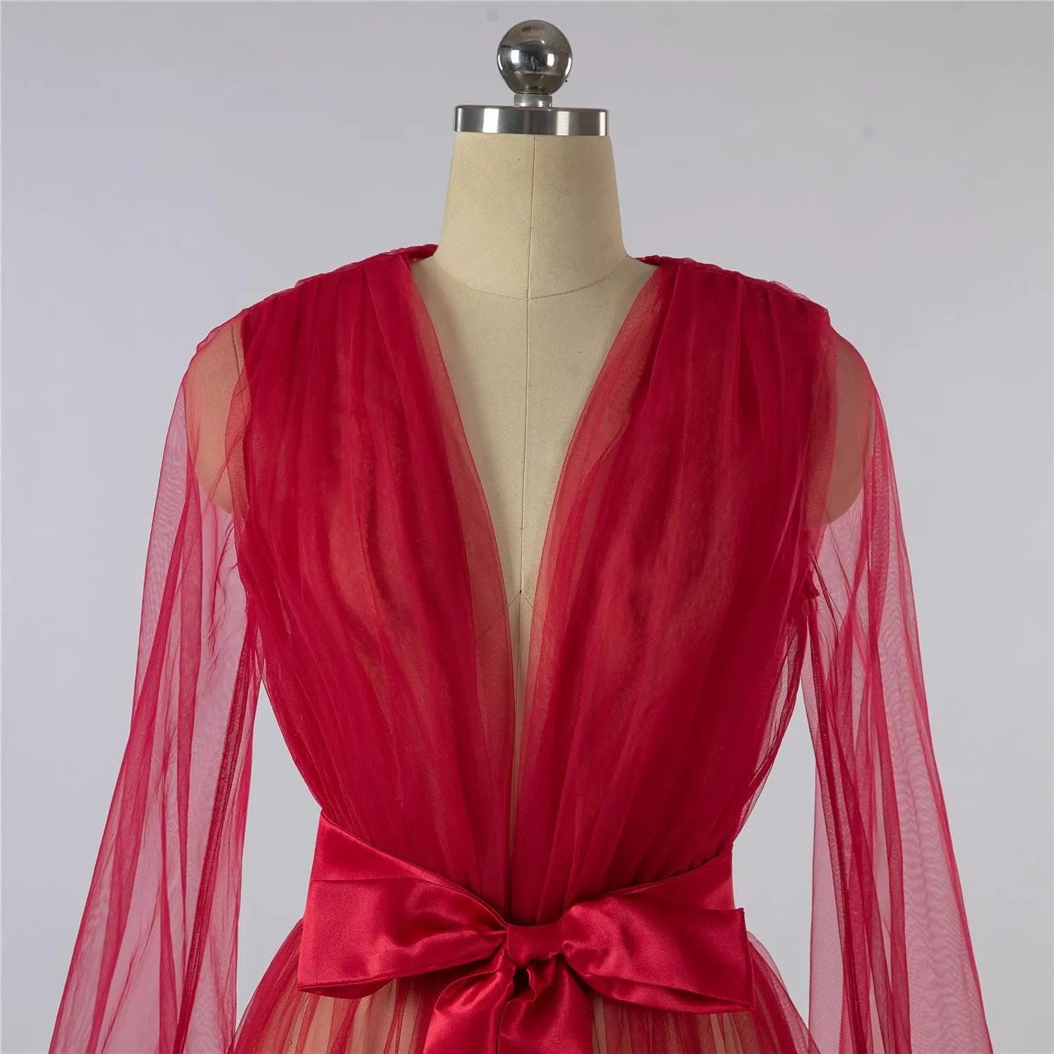 Women's Long Bridal Robes Tulle Lingerie Maternity Bathrobe Photoshoot Illusion Wedding Scarf Party Nightgown
