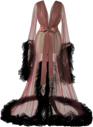 Women's Long Bridal Robes Tulle Lingerie Maternity Bathrobe Photoshoot Illusion Wedding Scarf Party Nightgown