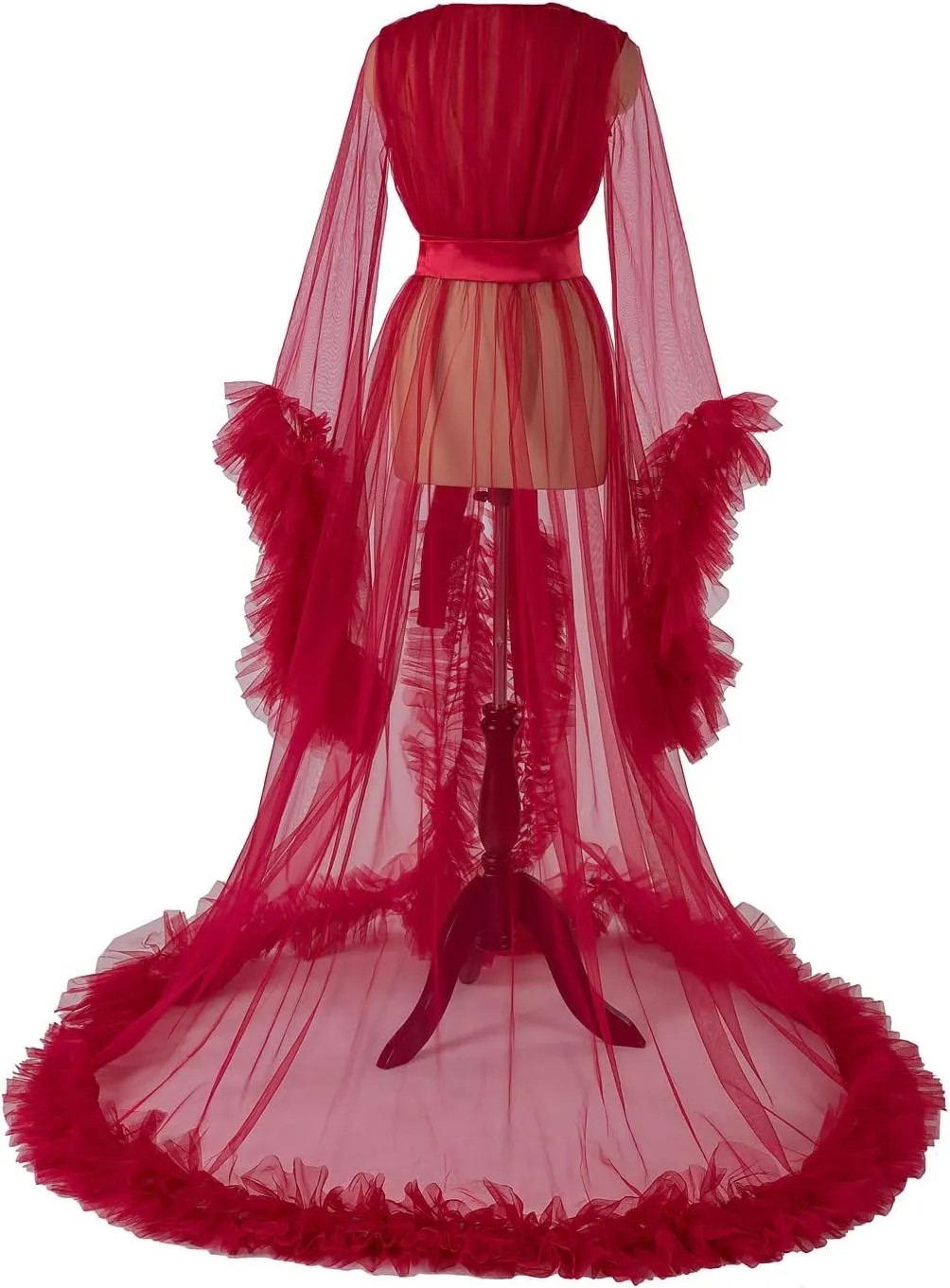 Women's Long Bridal Robes Tulle Lingerie Maternity Bathrobe Photoshoot Illusion Wedding Scarf Party Nightgown