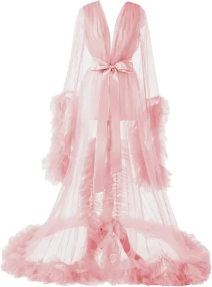 Women's Long Bridal Robes Tulle Lingerie Maternity Bathrobe Photoshoot Illusion Wedding Scarf Party Nightgown