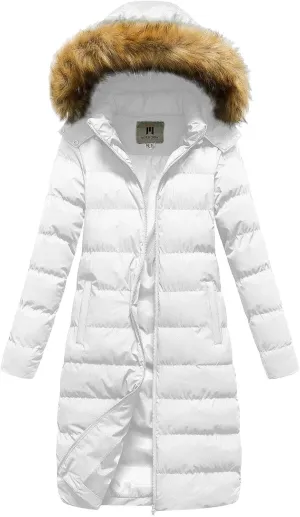 Womens Long Parka Coat With Removable Faux Fur Hood Plus Size Jacket Winter Padded Thicken Puffer Coat