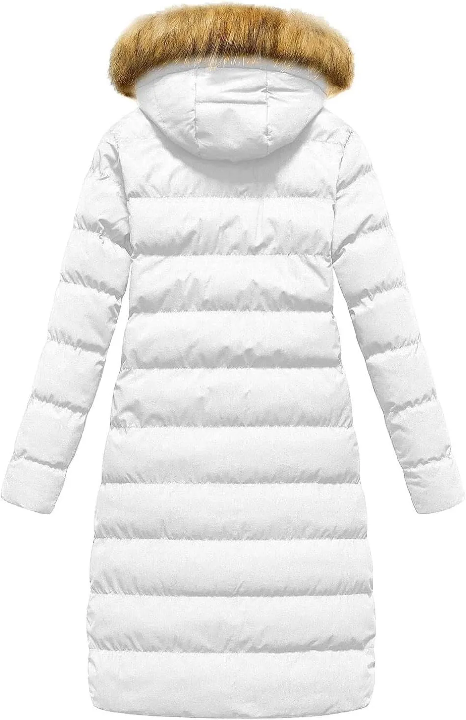 Womens Long Parka Coat With Removable Faux Fur Hood Plus Size Jacket Winter Padded Thicken Puffer Coat