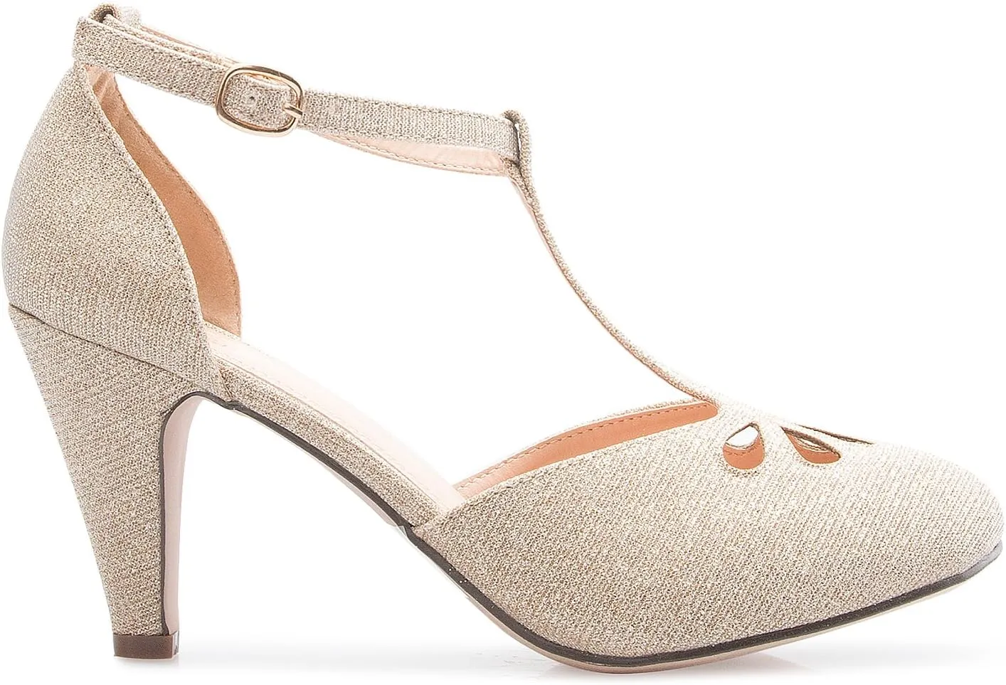Women's Low Heels Mary Jane Pumps - Adorable Vintage Shoes- Unique Round Toe Design with an Adjustable T Strap