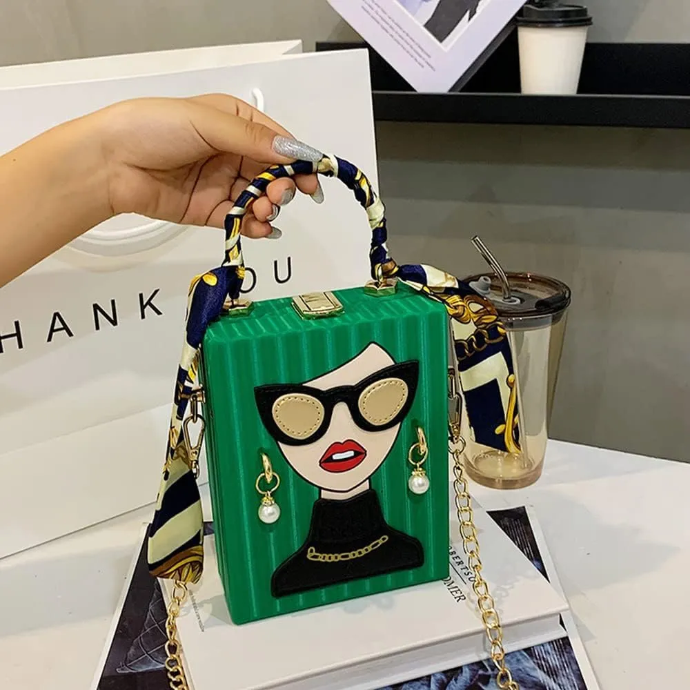 Women's Novelty Unique 3D Lady Face Leather with Crocodile Pattern Tote Handbags Funky Purse Hobo Crossbody Shoulder bags