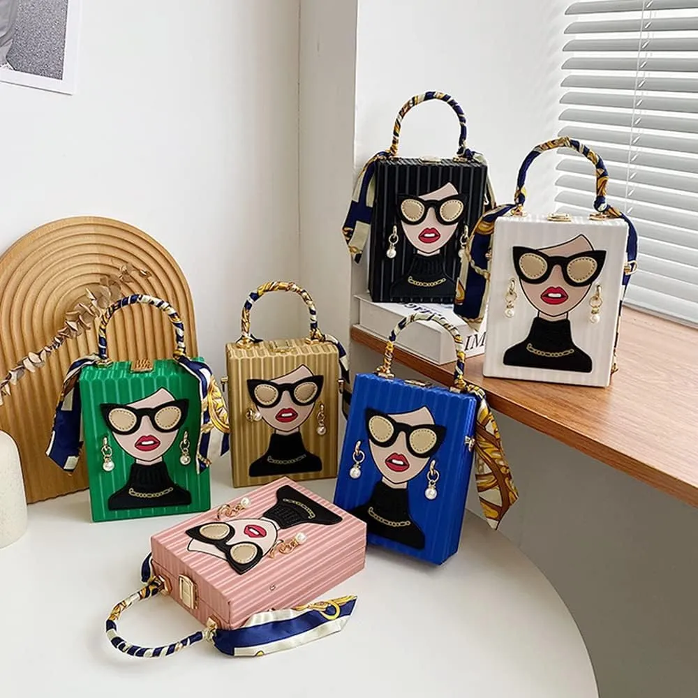 Women's Novelty Unique 3D Lady Face Leather with Crocodile Pattern Tote Handbags Funky Purse Hobo Crossbody Shoulder bags