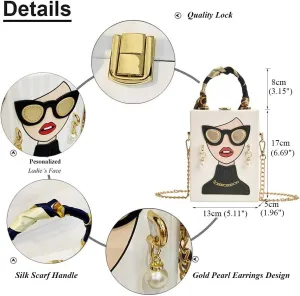 Women's Novelty Unique 3D Lady Face Leather with Crocodile Pattern Tote Handbags Funky Purse Hobo Crossbody Shoulder bags
