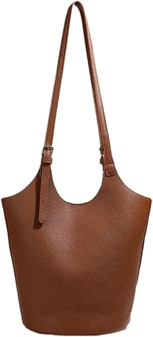 Womens PU Leather Shoulder Bag Large Bucket Tote Purse Handbag Casual Top Handle Satchel 2pcs with Adjustable Strap