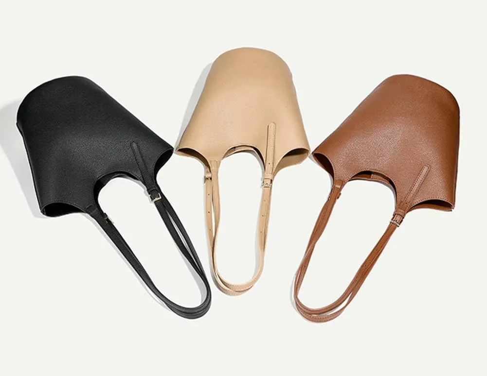 Womens PU Leather Shoulder Bag Large Bucket Tote Purse Handbag Casual Top Handle Satchel 2pcs with Adjustable Strap
