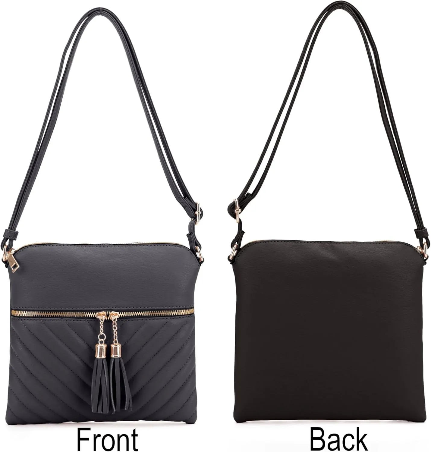Women's Quilted Chevron Diamond Slim Multi Pocket Tassel Zipper Messenger Crossbody