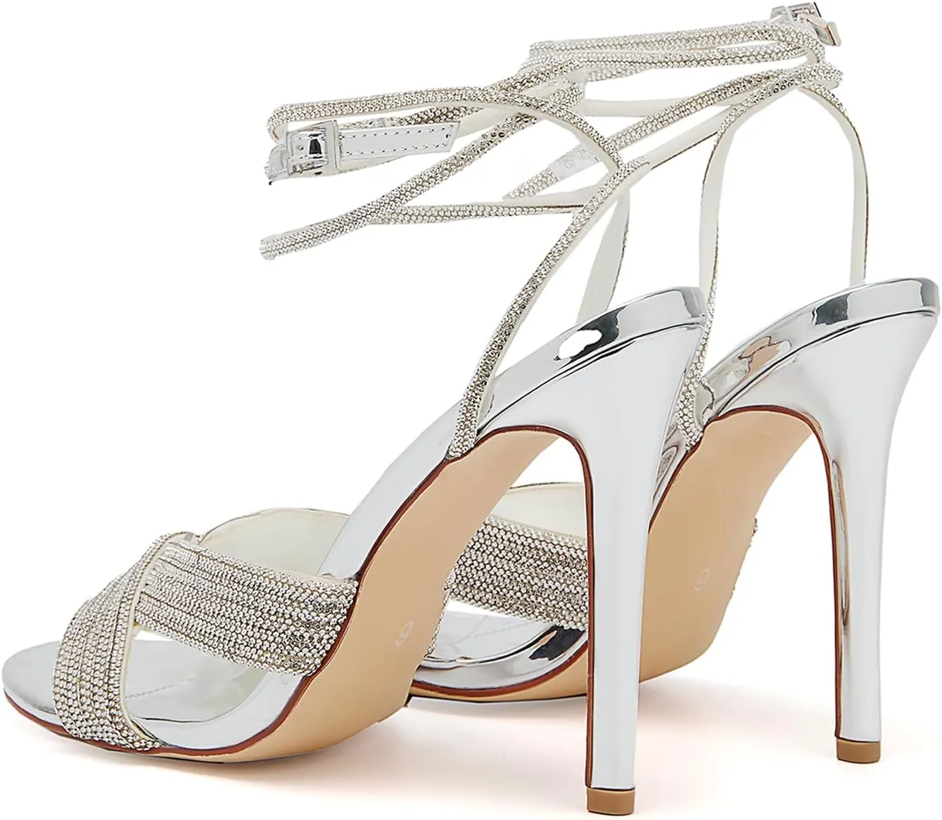 Womens Rhinestone Slingback Sandals Ankle Strap 4.3" Stiletto Heel Open Toe Wedding Party Nightclub Shoes