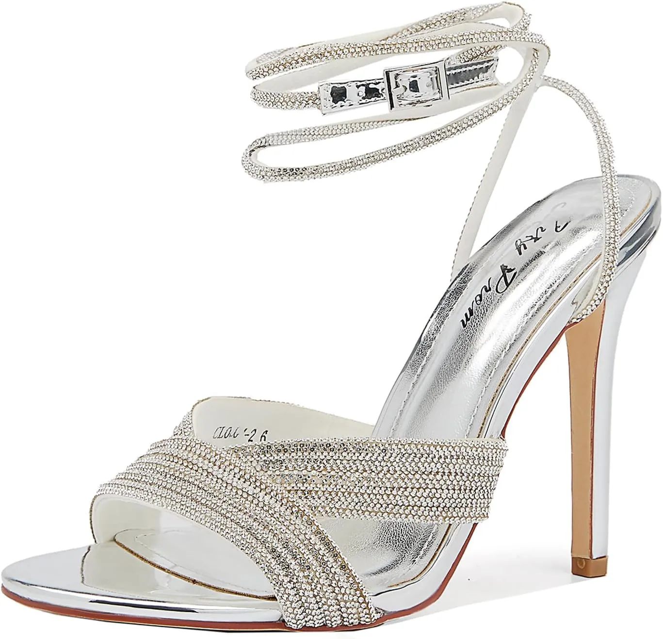 Womens Rhinestone Slingback Sandals Ankle Strap 4.3" Stiletto Heel Open Toe Wedding Party Nightclub Shoes