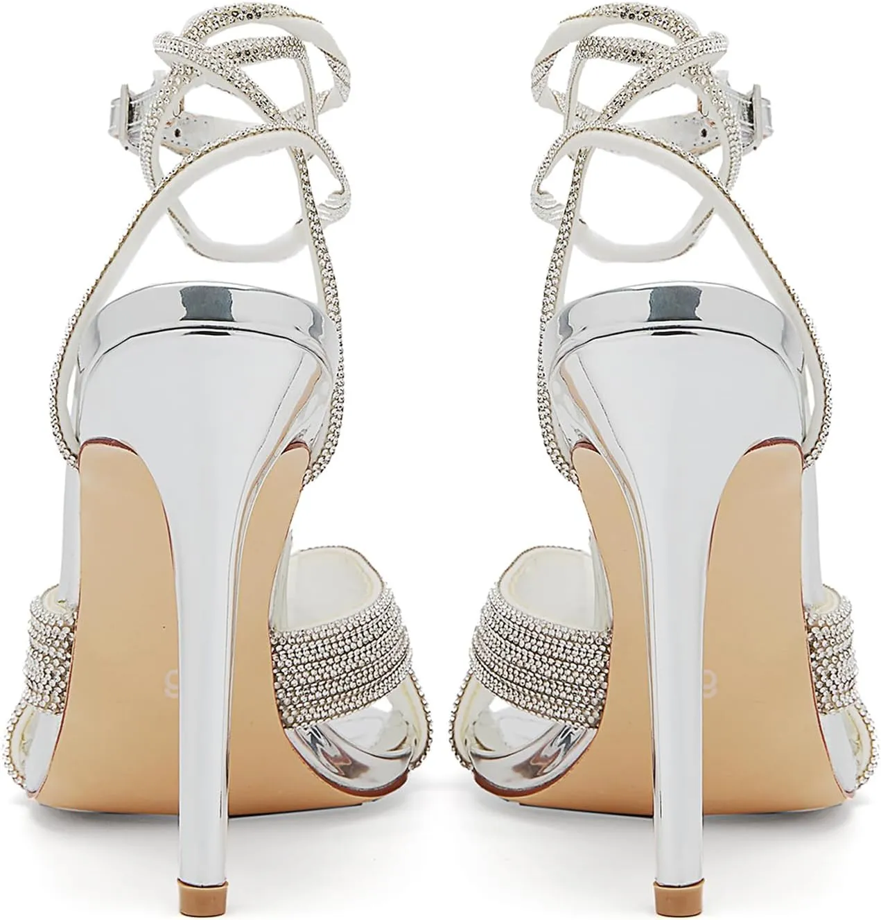 Womens Rhinestone Slingback Sandals Ankle Strap 4.3" Stiletto Heel Open Toe Wedding Party Nightclub Shoes