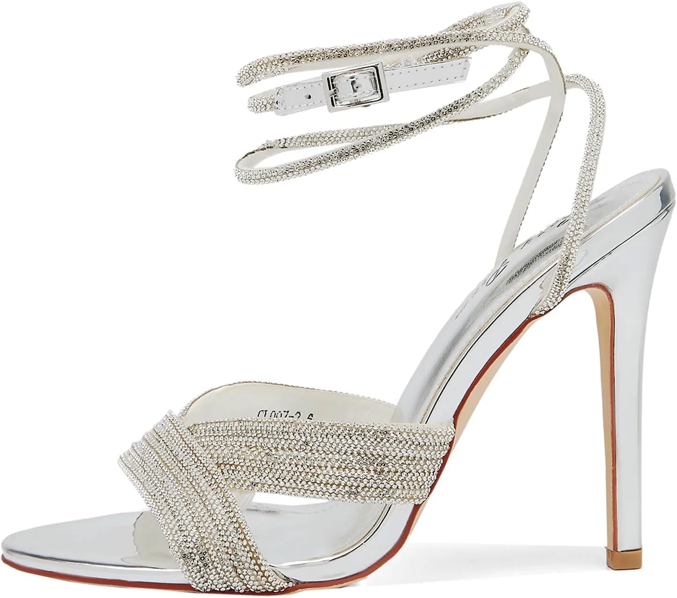 Womens Rhinestone Slingback Sandals Ankle Strap 4.3" Stiletto Heel Open Toe Wedding Party Nightclub Shoes