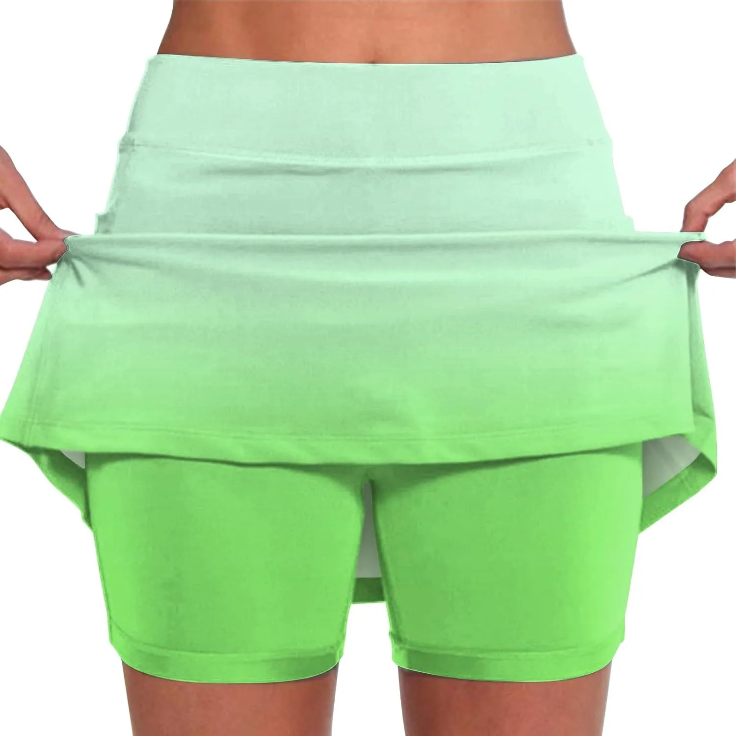 Womens Skorts with Pockets Tummy Control Plus Size Gradient Skorts High Waist Athletic Sports Pants Skirt Casual Shorts