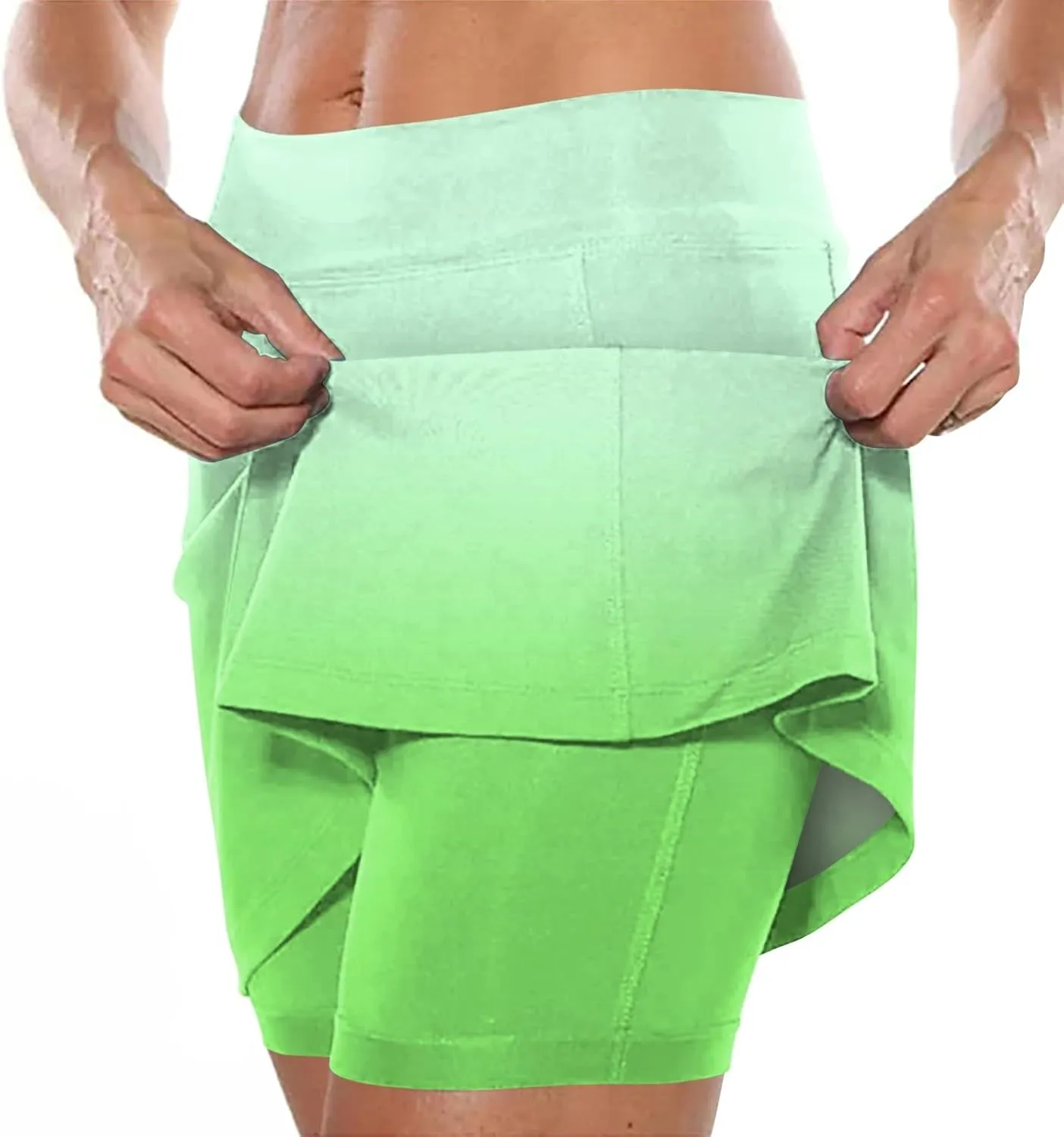 Womens Skorts with Pockets Tummy Control Plus Size Gradient Skorts High Waist Athletic Sports Pants Skirt Casual Shorts