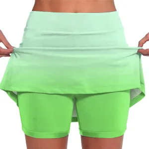 Womens Skorts with Pockets Tummy Control Plus Size Gradient Skorts High Waist Athletic Sports Pants Skirt Casual Shorts