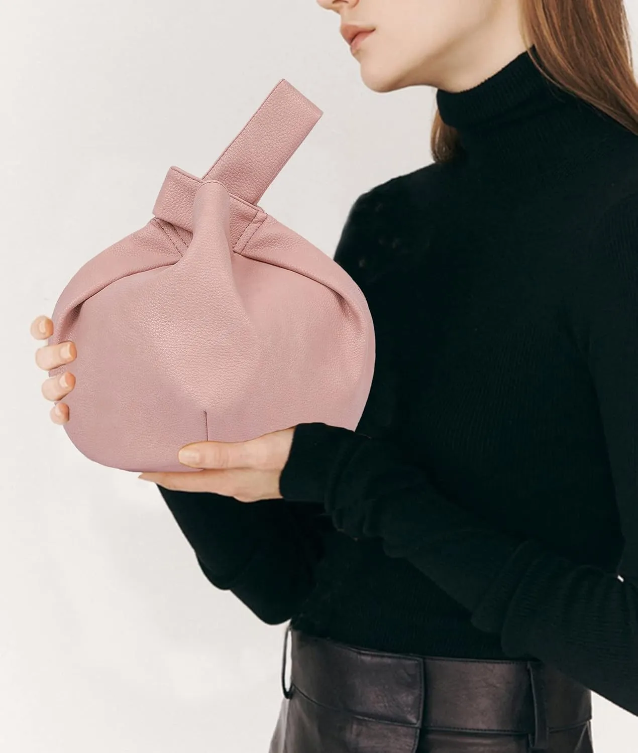 Women's Small Tote Bag for Women Soft Leather Top Handle Bag Wristlet Knot Pouch Purses and Handbags