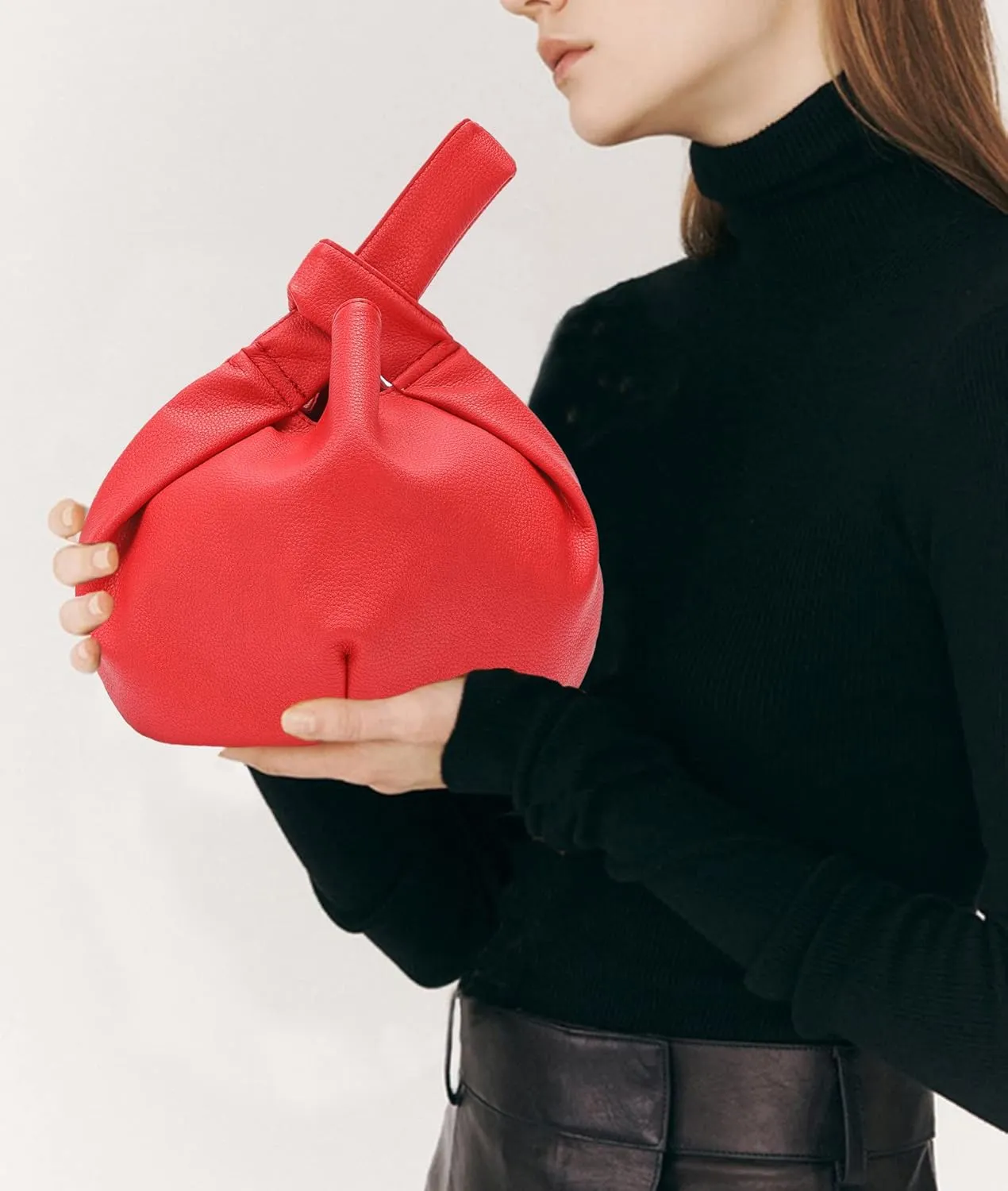 Women's Small Tote Bag for Women Soft Leather Top Handle Bag Wristlet Knot Pouch Purses and Handbags
