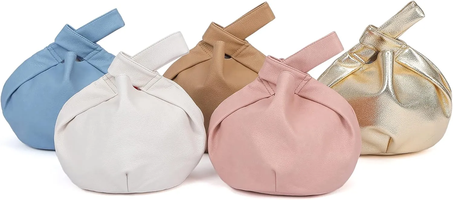 Women's Small Tote Bag for Women Soft Leather Top Handle Bag Wristlet Knot Pouch Purses and Handbags