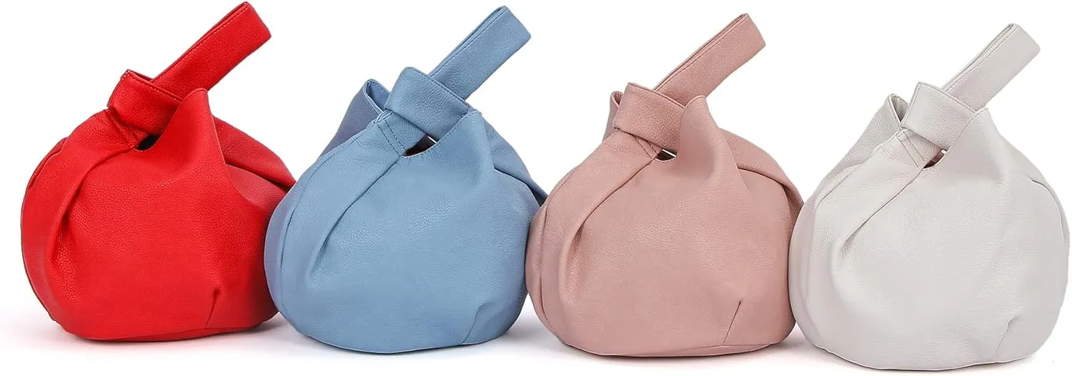 Women's Small Tote Bag for Women Soft Leather Top Handle Bag Wristlet Knot Pouch Purses and Handbags