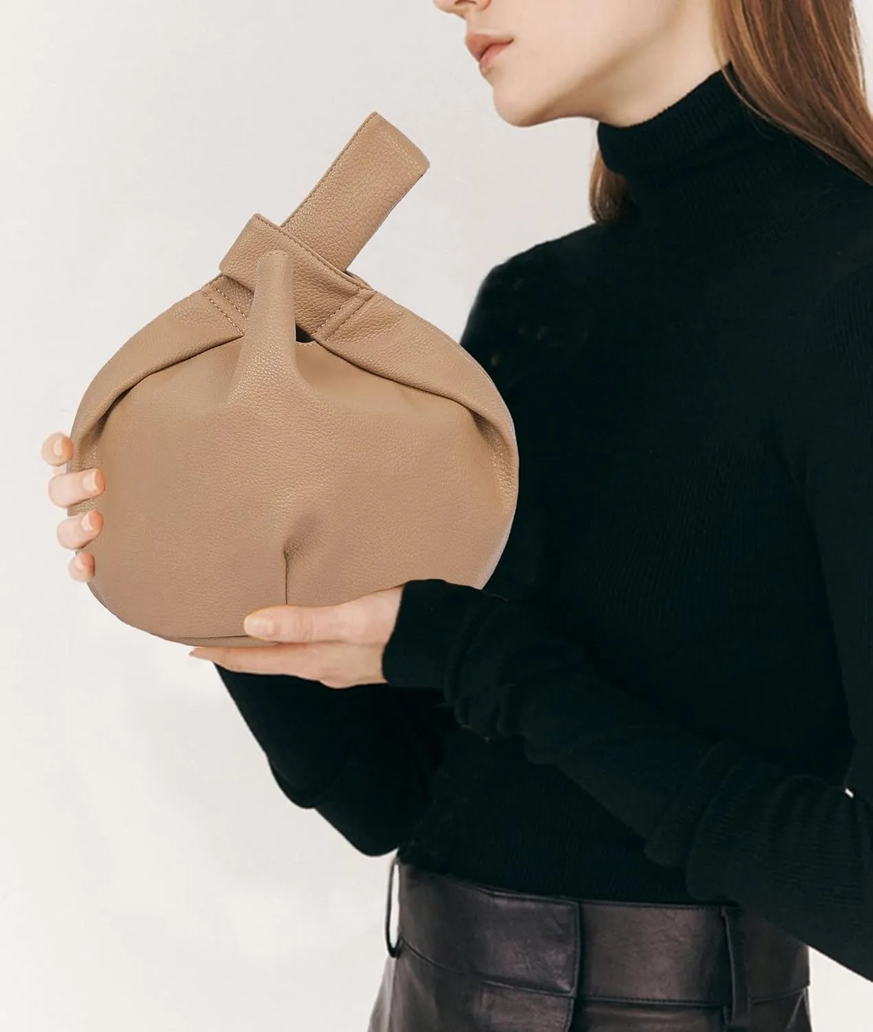 Women's Small Tote Bag for Women Soft Leather Top Handle Bag Wristlet Knot Pouch Purses and Handbags