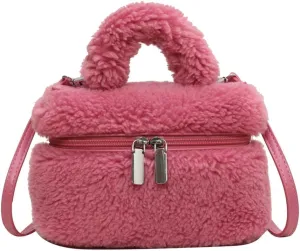 Women's Soft Faux Fur Crossbody Bag Fluffy Top Handle Shoulder Bag Fall Winter Handbag Small Plush Furry Bucket Purse