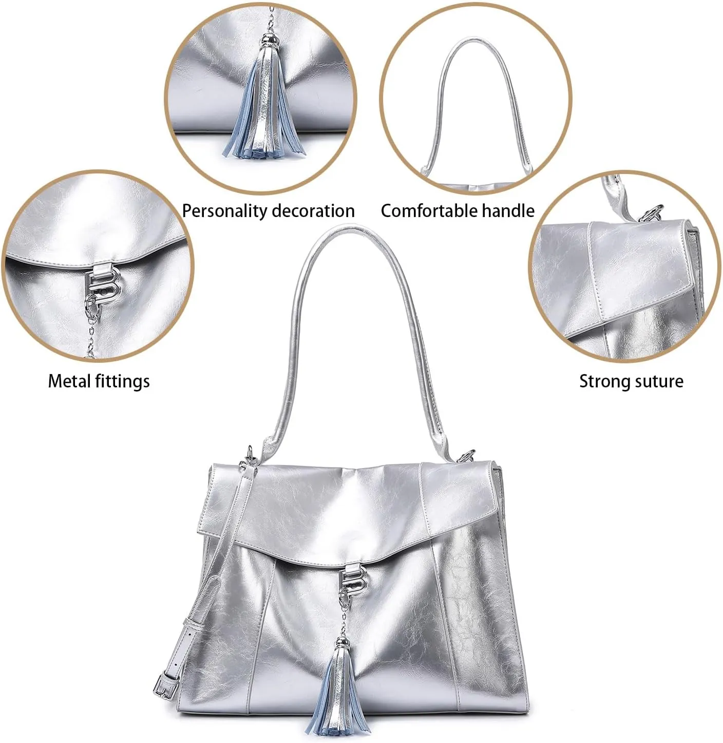 Women's Soft Faux Leather Tote Bag Purse Handbags Wallet Tote Shoulder Bag Purse Large Capacity