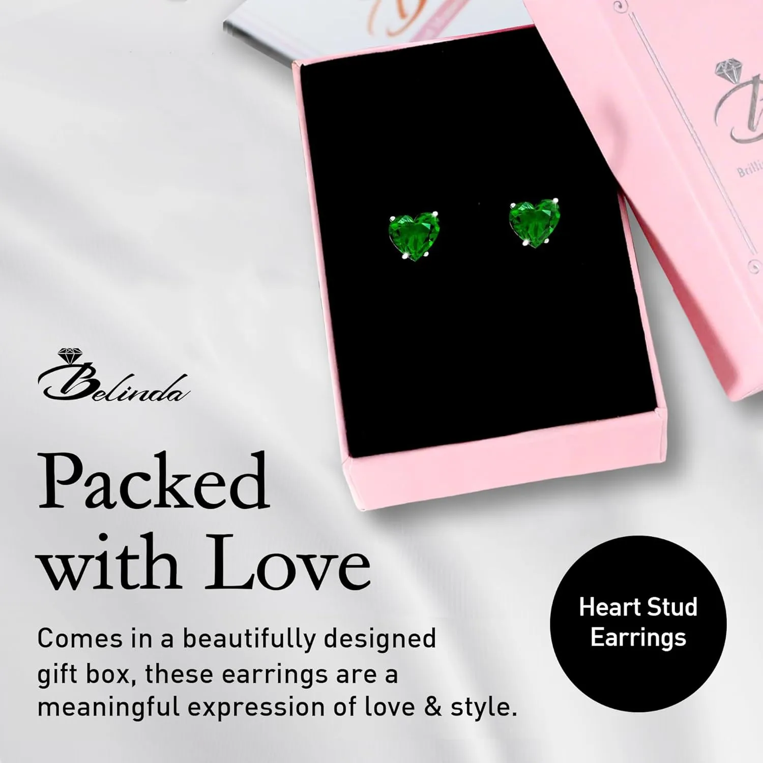 Women's Sterling Silver Stud Earrings 5mm with Heart Shape Cubic Zirconia Gemstone Earring Solitaire Prong Jewelry Gift for Wedding Christmas Valentine's Day Party