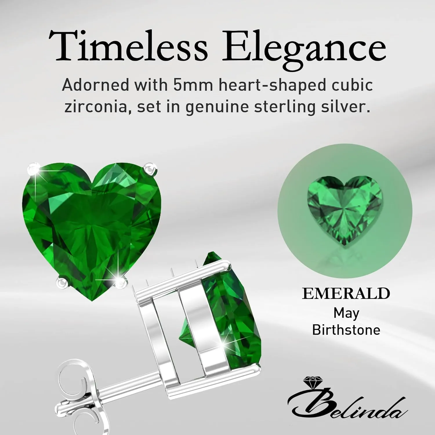 Women's Sterling Silver Stud Earrings 5mm with Heart Shape Cubic Zirconia Gemstone Earring Solitaire Prong Jewelry Gift for Wedding Christmas Valentine's Day Party