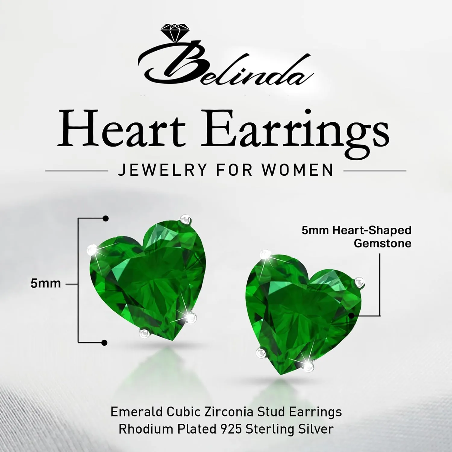 Women's Sterling Silver Stud Earrings 5mm with Heart Shape Cubic Zirconia Gemstone Earring Solitaire Prong Jewelry Gift for Wedding Christmas Valentine's Day Party