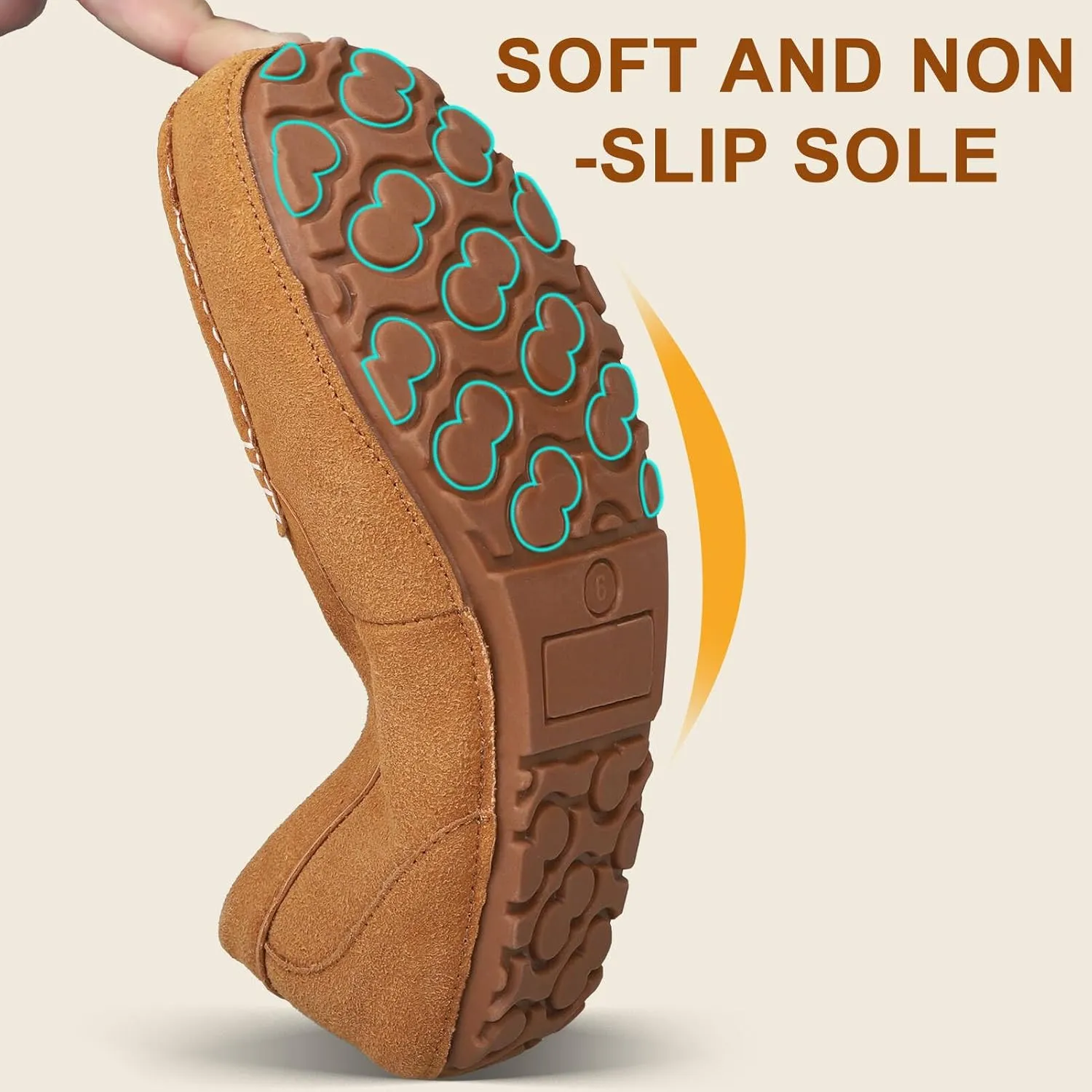 Womens Suede Leather Slippers Soft Faux Fur Lining Slippers for Women Indoor and Outdoor Non-Slip Comfortable and Warm
