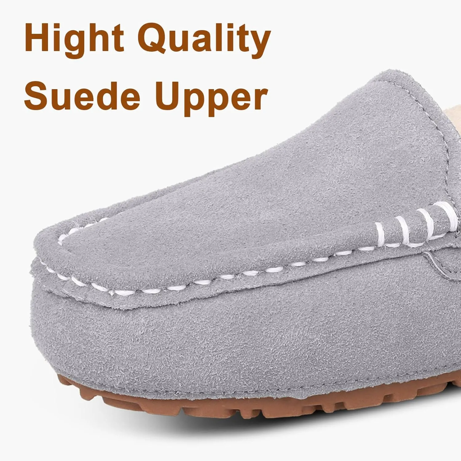 Womens Suede Leather Slippers Soft Faux Fur Lining Slippers for Women Indoor and Outdoor Non-Slip Comfortable and Warm