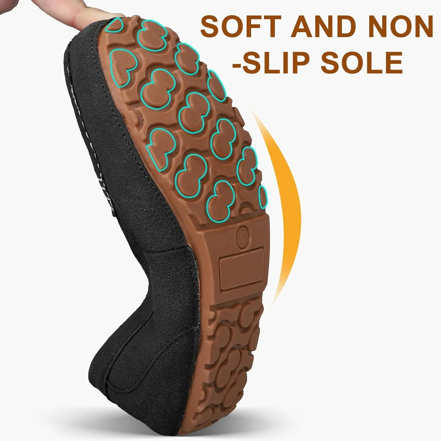 Womens Suede Leather Slippers Soft Faux Fur Lining Slippers for Women Indoor and Outdoor Non-Slip Comfortable and Warm