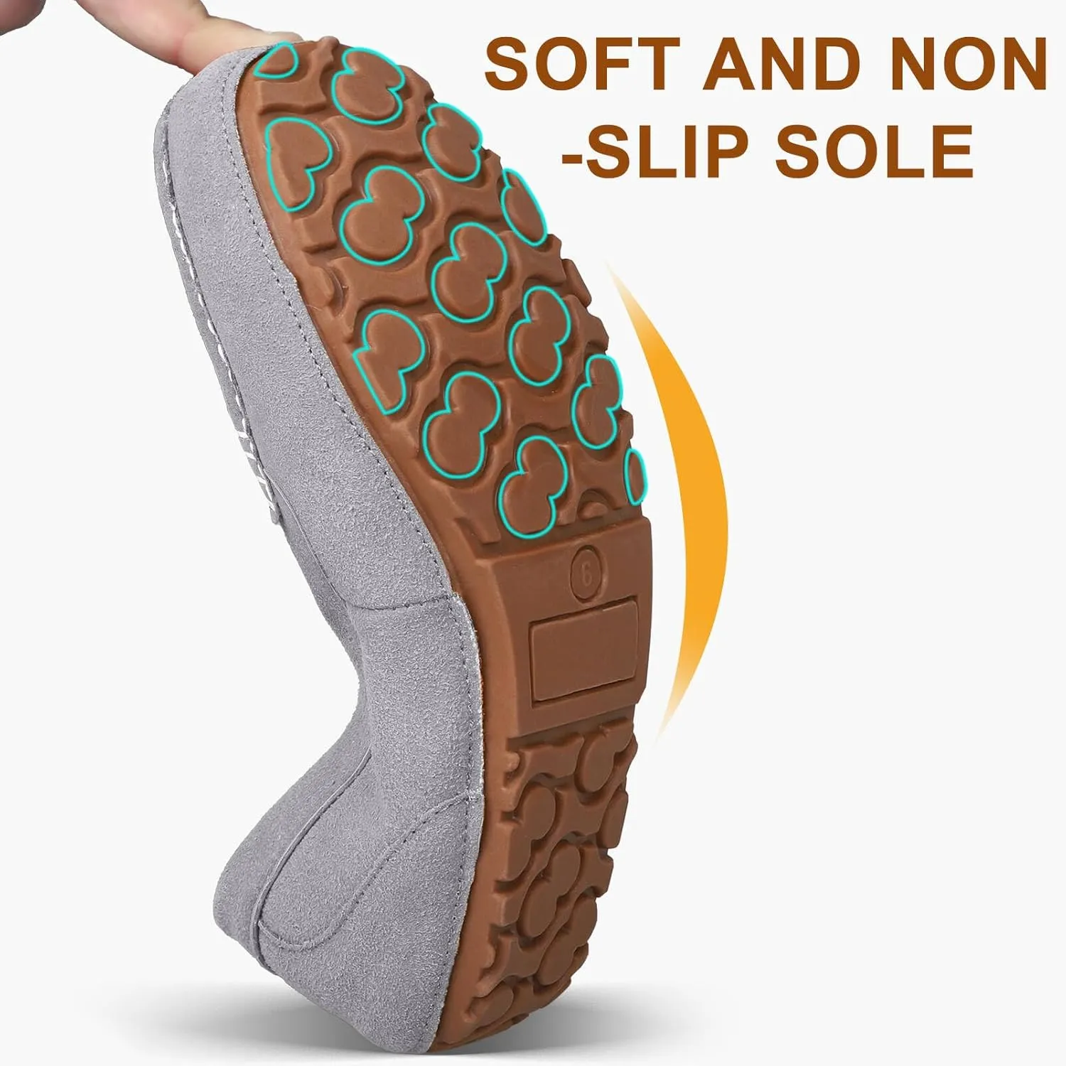 Womens Suede Leather Slippers Soft Faux Fur Lining Slippers for Women Indoor and Outdoor Non-Slip Comfortable and Warm